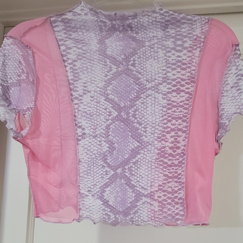 Snake Print Pink and Purple Cropped Sheer Top